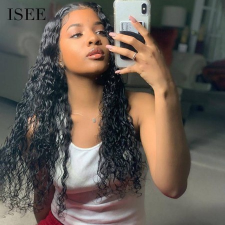 ISEE HAIR Water Wave Lace Front Wig Pre Plucked Human Hair Wigs