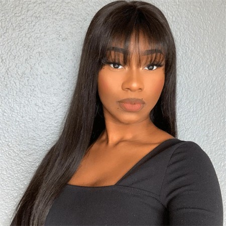Straight Glueless Wig With Bangs Machine Made Sew In Wig Human Hair | ISEE HAIR