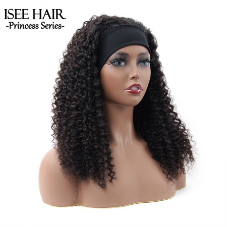 ISEE HAIR Kinky Curly Headband Wig 180% Density Human Hair Glueless Wig