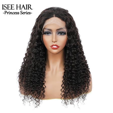 ISEE HAIR Water Wave Tpart Wig Human Hair Natural Black Color Lace Part Wig with Natural Hairline