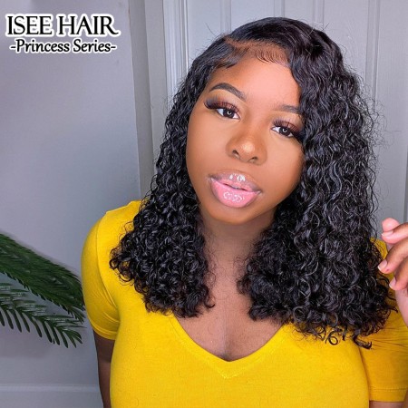 ISEE HAIR Lace Closure Wig Bob Cut Deep Curly Lace Wigs