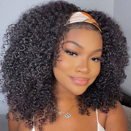ISEE Afro Curly Headband Wig 100% Human Hair Glueless Wig Natural Curls