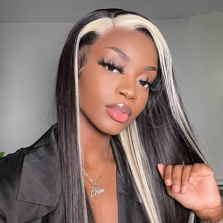 Blonde & Black Skunk Stripe Color Wig 13*4 Lace Front Wig