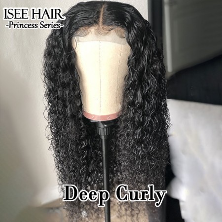 ISEE HAIR Curly Texture Transparent Lace Front Wig, 100% Human Virgin Hair