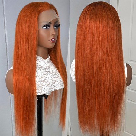 Ginger Lace Front Wig Straight Human Hair Wigs Pre Plucked Natural Hairline 