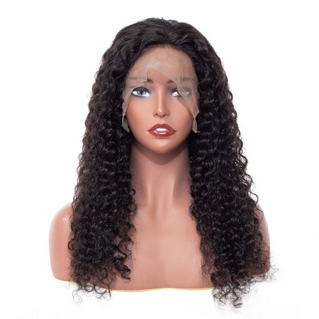 ISEE HAIR Deep Curly Lace Front Wig,Pre Plucked Natural Hair Liner, 100% Human Virgin Hair Wigs