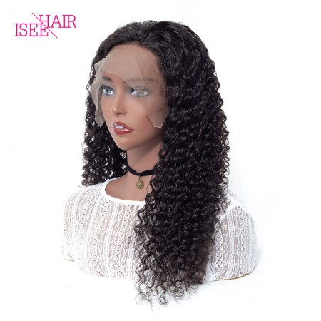 ISEE HAIR Deep Curly Lace Front Wigs Natural Density Natural Human Virgin Hair Wigs