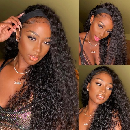 ISEE HAIR Water Wave Headband Wig Human Hair Glueless Wig