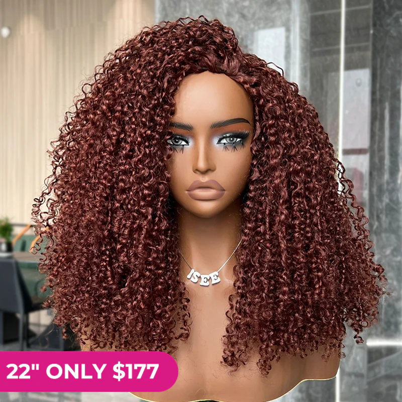 reddish brown kinky curly half wig