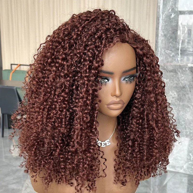 [WEAR GO HALF WIG] ISEE Reddish Brown Pre-Styled Kinky Curly Half Wig InvisiFit Strap Layered Curly Flip Over Wig | Pre-Sale