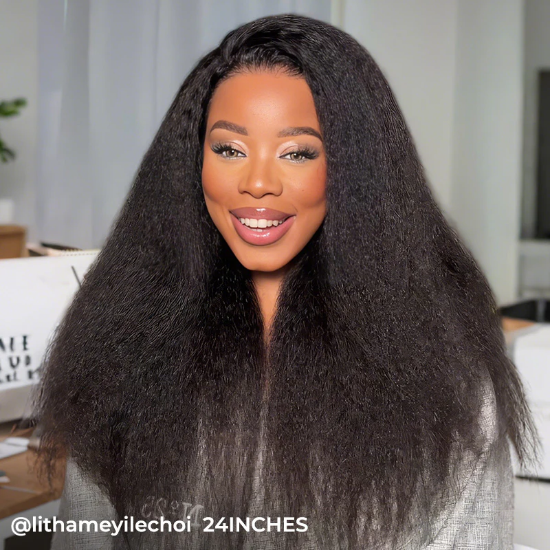 ISEE Invisi Drawstring Kinky Straight 360 Glueless Wig Pre-Cut Lace Wear Go Wig