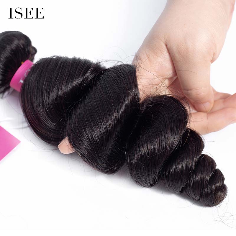 ISEE HAIR Loose Wave Bundles with Closure Deal 10A Grade 100% Human Virgin Hair 