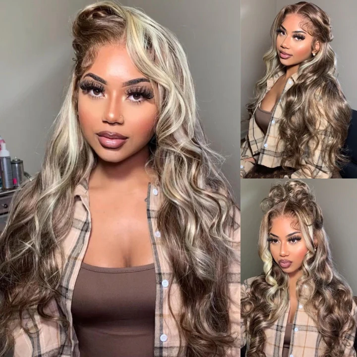 Ash Blonde Balayage Highlight Brazilian Straight Lace Front Wigs Human Hair Wigs | ISEE HAIR 