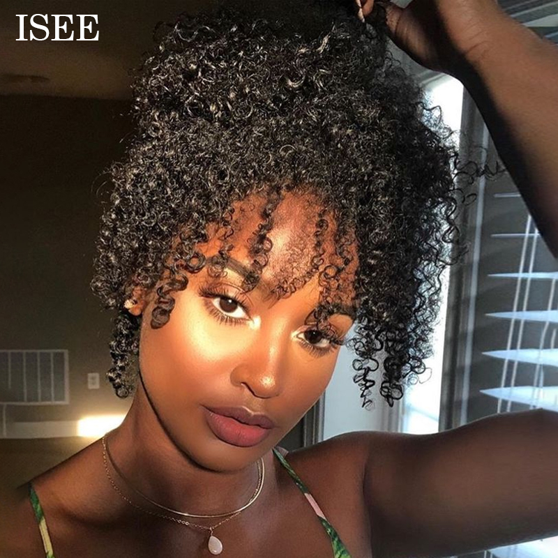 ISEE HAIR Kinky Curly Bundles with Closure 10A Grade 100% Human Virgin Hair