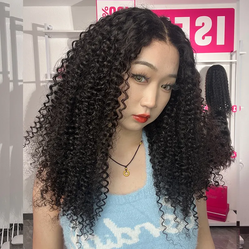 Mongolian Kinky Curly Wear & Go Lace Closure Wigs Pre Plucked Glueless ...