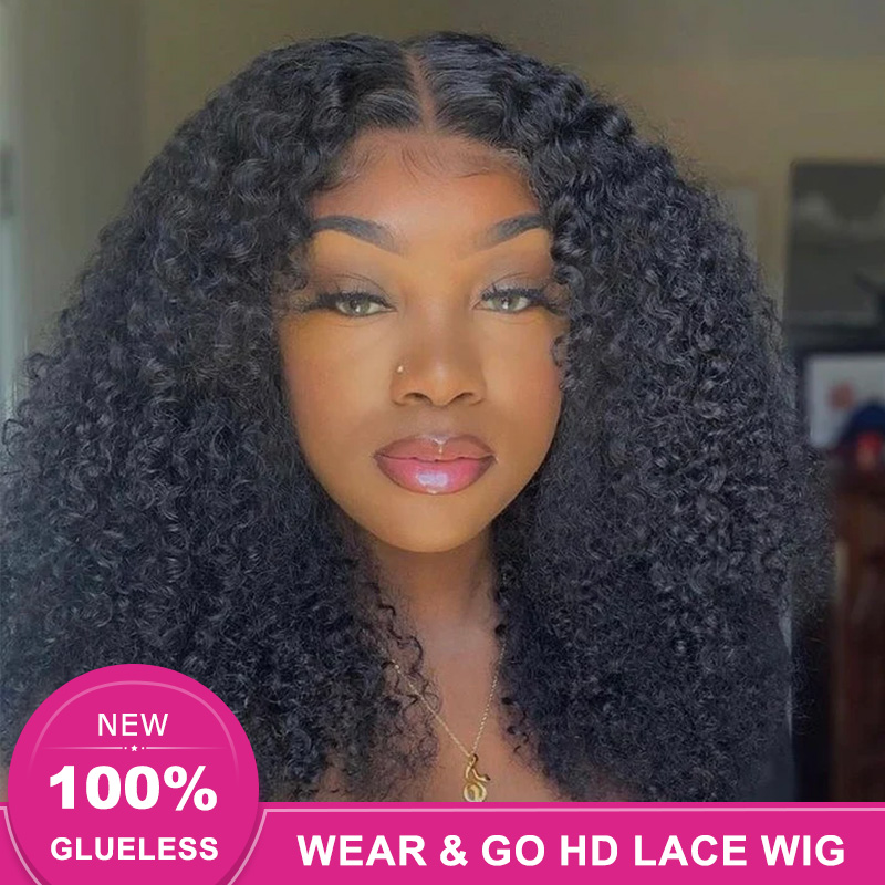 Wear & Go Kinky Curly Lace Front Wigs Pre Plucked Glueless Wig with HD