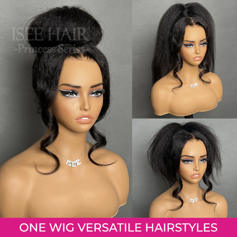 ISEE Invisi Drawstring Kinky Straight 360 Glueless Wig Pre-Cut Lace Wear Go Wig
