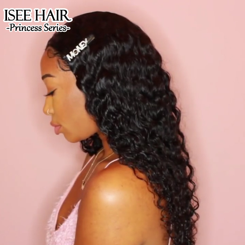 ISEE HAIR Deep Curly Lace Front Wig Pre Plucked Natural Hair Liner