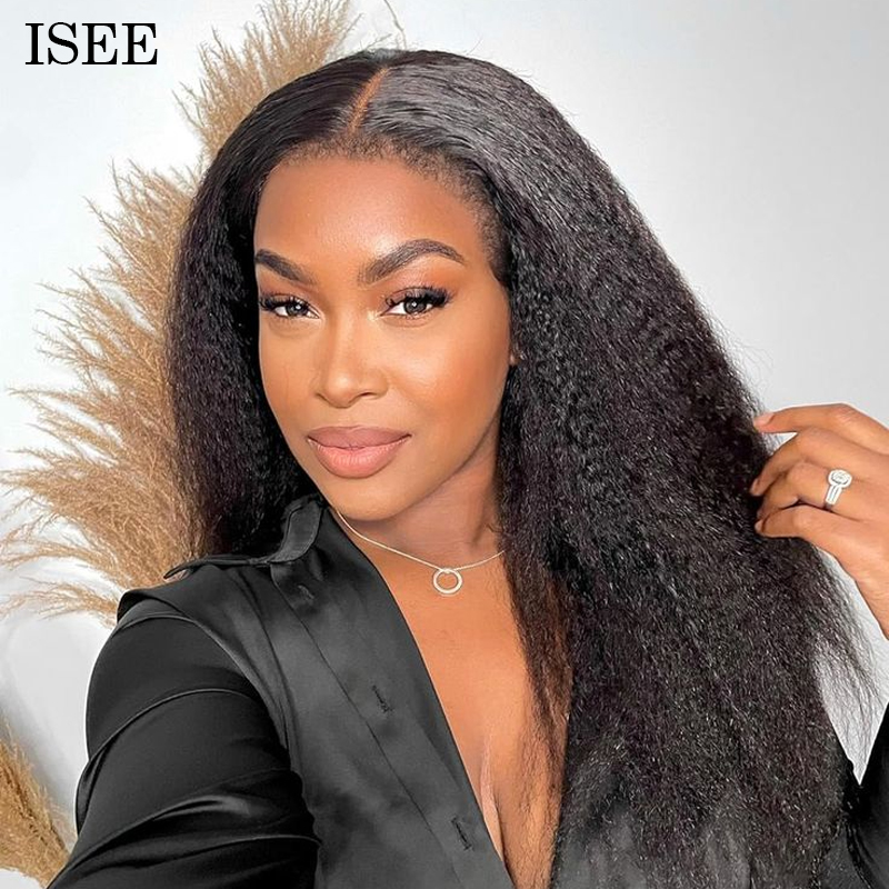 Kinky Straight Clip Ins Hair Extensions 100% Human Hair Natural Black Color ISEEHAIR