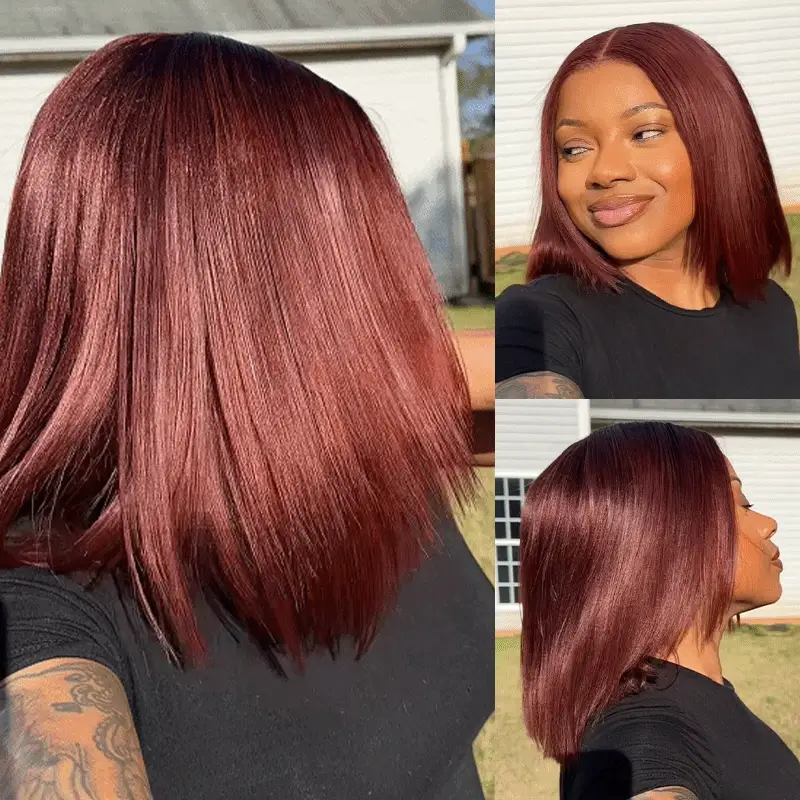 Reddish Brown Layered Cut Bob Yaki Straight Glueless Wig