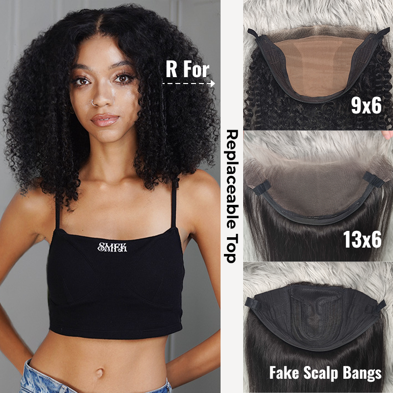 Kinky Curly Bye Bye Knots Block Wig With Optional Replaceable Tops