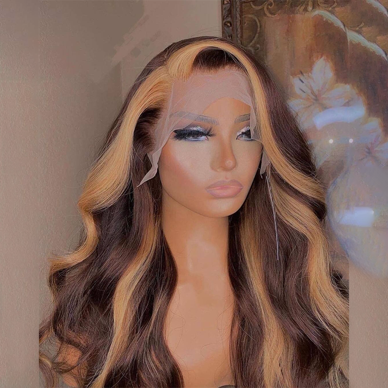 honey blonde skunk stripe hair