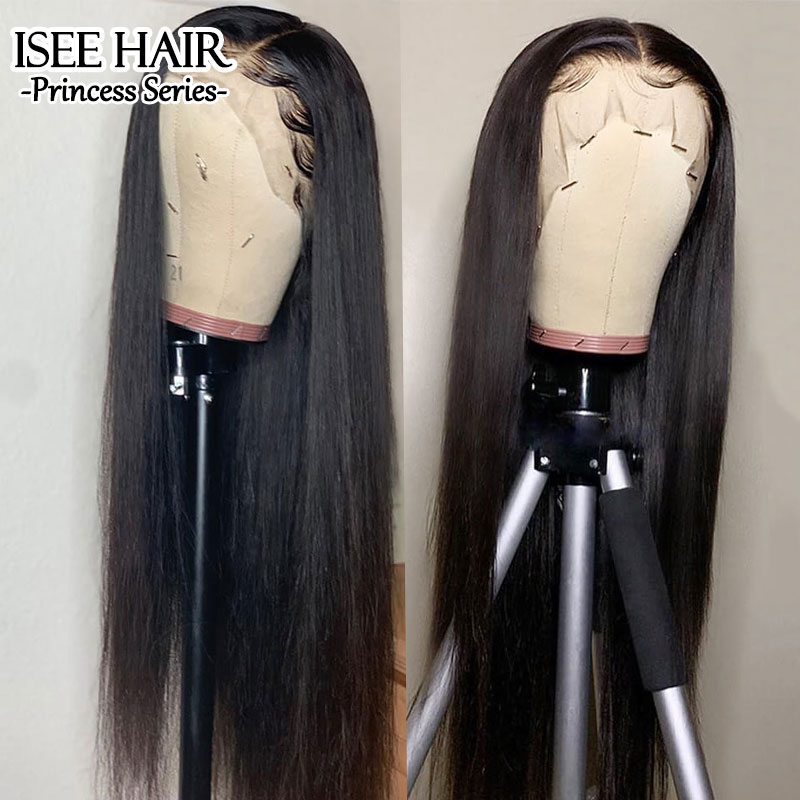 ISEE HAIR Transparent Lace Front Wig Slkin Melt Lace 100% Human Virgin Hair Straight Hair Wig