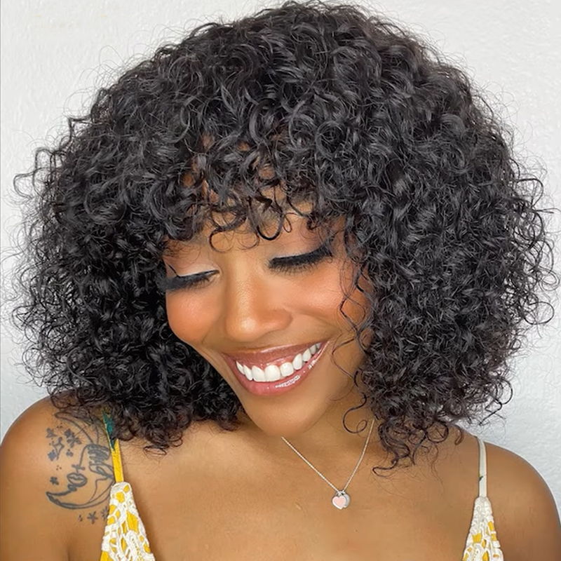 Human Hair Wigs Water Wave Bob Wig With Bangs Human Hair