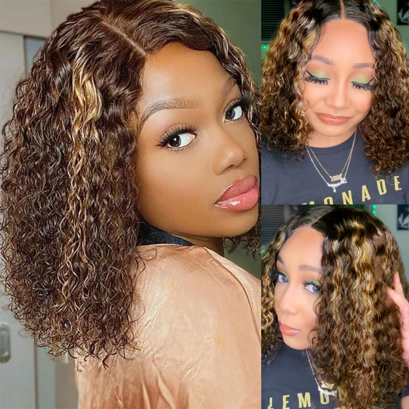 Bob Highlight Brown Kinky Curly Lace Wig