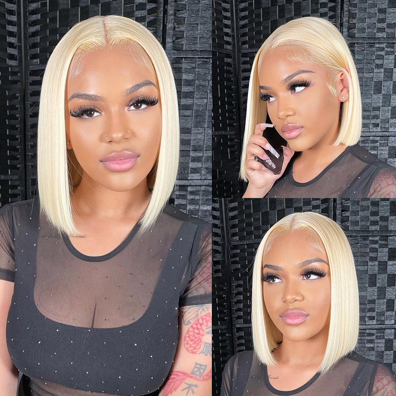 613 Blonde Bob Human Hair Wigs Straight Lace Wig