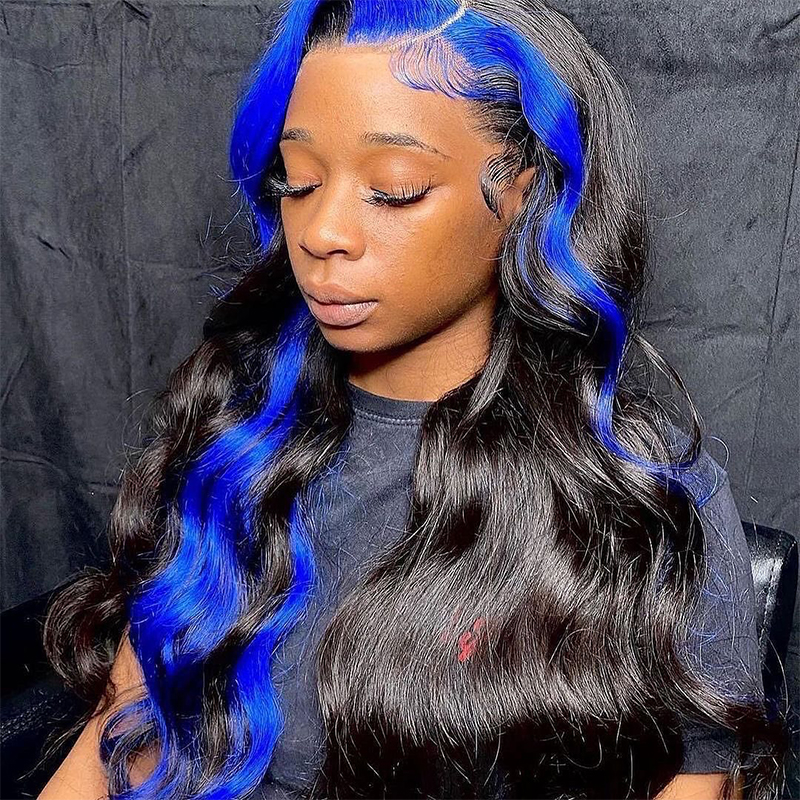 blue skunk stripe hair