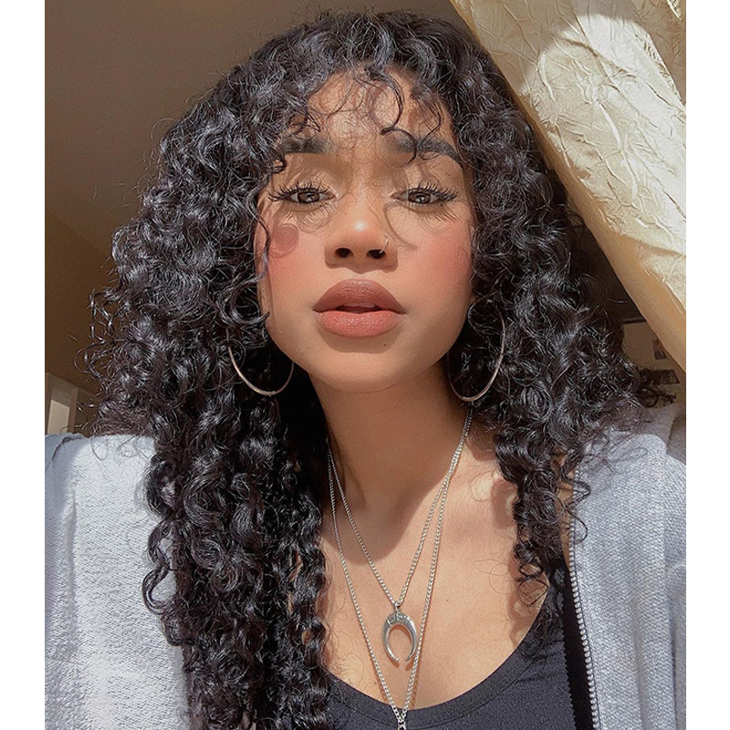 ISEE HAIR Weave Wig Water Wave Fringe Sew In Wig with Bangs