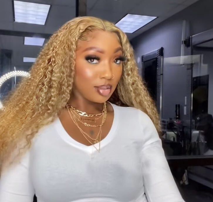 Honey Blonde Water Wave Color Wig Pre Plucked Transparent Lace