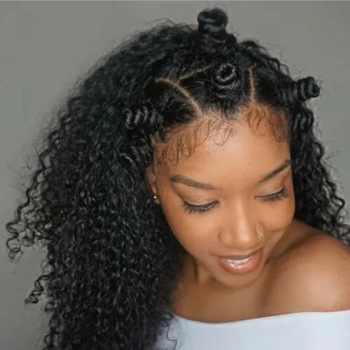 Half Bantu knots with curls