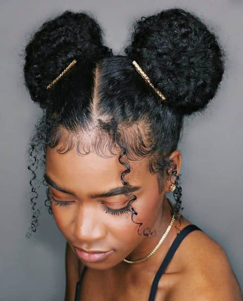Space Bun On Curly Hair quick hairstyle for black women