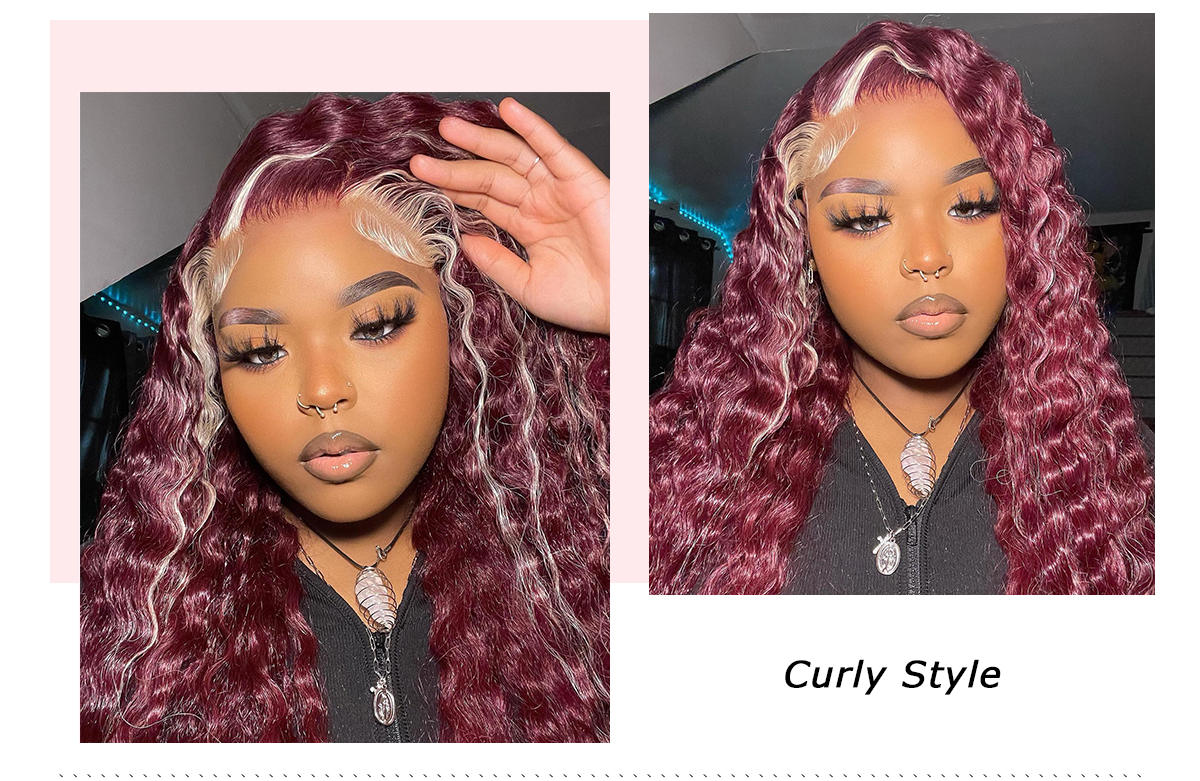 Red Wine & Blonde 13*4 Lace Front Wig Straight Human Hair Wigs Pre Plucked  Natural Hairline. New Arrival Pre-colored wig.Transparent Lace
