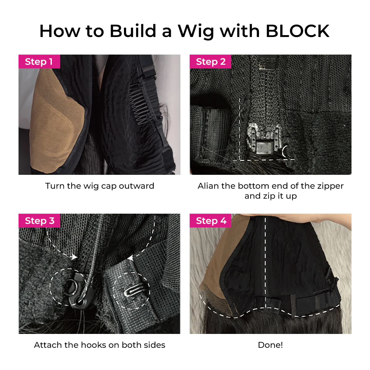 zipper design block wigs